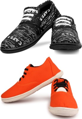 KANEGGYE Combo Casual Shoe For Men Casuals For Men(Black, Orange , 8)