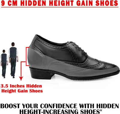 BXXY Men's 3.5 Inch Hidden Height Increasing Black Casual Formal Laceup Ankle Boot Oxford For Men(Black , 7)