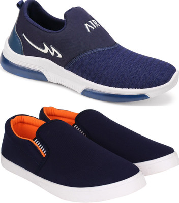 Free Kicks Combo FK-MXO and FK-FM lightweight Slip On Sneakers For Men(Navy , 8)