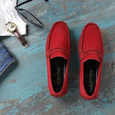 LOUIS STITCH Premium Italian Suede Leather Stylish Moccasins Penny Driving Loafers for Men Loafers For Men(Maroon)
