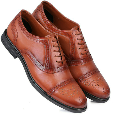 PROVOGUE Men's Tan Leather Oxford Brogue Dress Shoes Brogues For Men(Tan , 8)