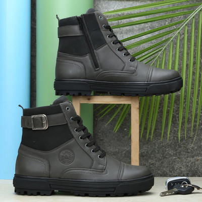 NEW LIMITS THOR High Ankle Zipper Biker Shoes | Trekking | Hikking | Stylish Outdoor Boots For Men(Grey , 6)