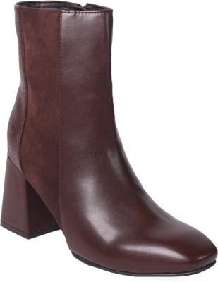 MONROW Monrow Sophie Brown Block Heel Boots Boots For Women(Brown , 4)