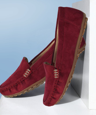 CATBIRD Suede Leather Slip-On Loafers For Women(Maroon , 8 Uk_india)