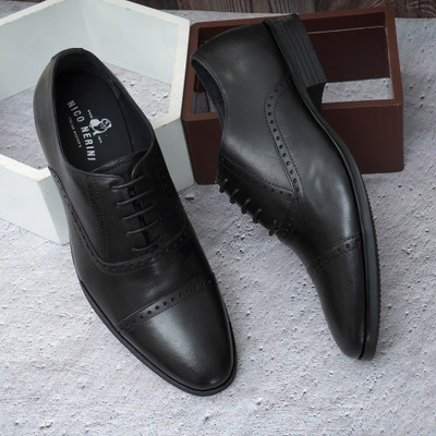 Nico Nerini Genuine Leather Brogue Lace Up |Formal Shoes for Men for Office Derby For Men Lace Up For Men(Black , 11)