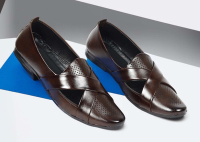 BRANDIGO Slip-On Style: Easy to wear with a snug fit, perfect for quick on-the-go use. Mojaris For Men(Brown , 7)