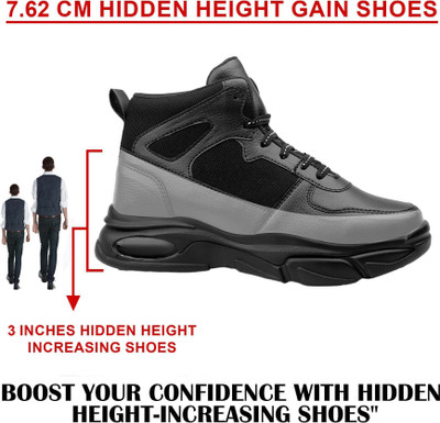 BXXY Men's 3 Inch Hidden Height Increasing Black Casual Sneaker Laceup Shoes Running Shoes For Men(Black , 6)