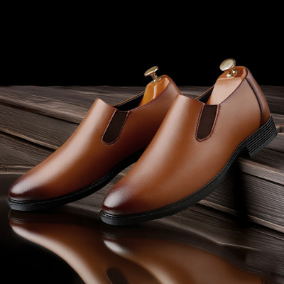 Zixer Men's Italian Fashion Leather Shoes Classic Formal Shoes for Men Oxford Office Slip On For Men(Tan , 6)