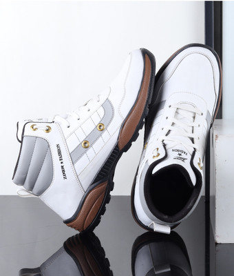 Zixer Boy's Premium Hi-Top Casual Shoe/Classic Hi-top Casual Shoe/Sneaker Funky Sneakers For Men(White , 9)