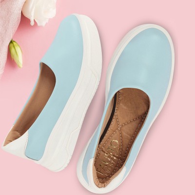 FAUSTO Outdoor Fashion Comfort Height Enhance Platform Heel Ballerina Slip On Shoes Mojaris For Women(Blue)