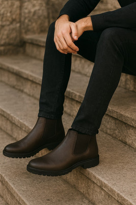 JINDAL ENTERPRISES Men’s Brown Leather Chelsea Boots – Stylish Slip-On Ankle Boots Loafers For Men(Brown , 7)