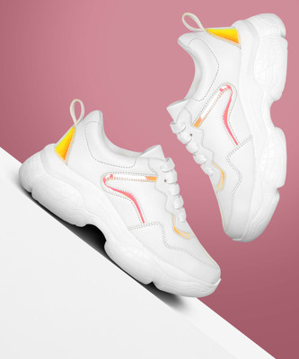 VENDOZ Stylish Casual Sports Shoe Sneakers For Women(White, Gold , 5)