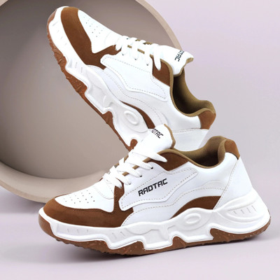 radtac Radtac Men's White & Brown Chunky Sneakers | Stylish Casual Sports Shoes Party Wear For Men(Brown, White , 10)