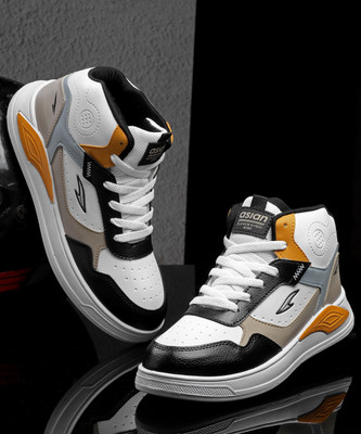 asian Casual Sneaker Shoes For Men|| Soft Cushioned Insole || Moscow-12 High Tops For Men(White, Beige , 9)