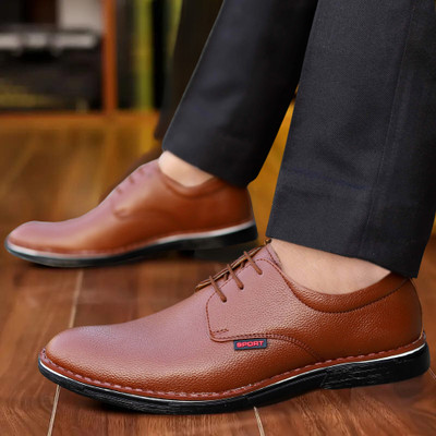 Zixer Formal Shoes For Men Office Collage Wedding Party Leather Soft Shoes For Boys Lace Up For Men(Tan , 8)