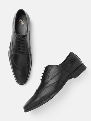 House of Pataudi House of Pataudi Men Black Handcrafted Textured Leather Formal Brogues Lace Up For Men(Black , 10)