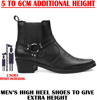 BXXY Men 2 Inch Block Heel Height Increasing Black Casual Formal Slipon Chelsea Boot Slip On For Men(Black , 10)