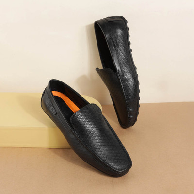 METRO Men's Black Slip On closure Casual - Loafers with Flat sole Loafers For Men(Black , 8)