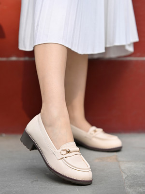 SHOETOPIA upper Buckle Detailed Cream Loafers For Women & Gilrs Loafers For Women(Beige , 7)
