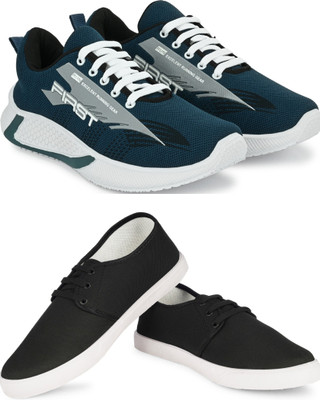 Free Kicks Combo of 2 || FK- 566 & 201 Lightweight Running Shoes For Men(Black , 9)
