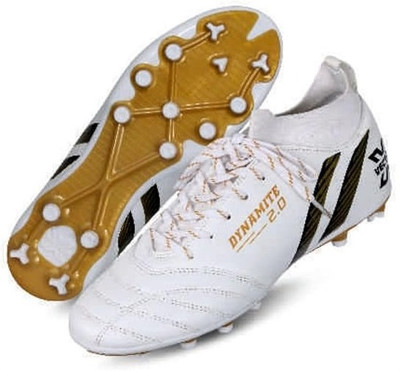VECTOR X Dynamite 2.0 Light Weight Synthetic Upper Football Shoes I Tpu Sole Studs Football Shoes For Men(White, Gold , 3)