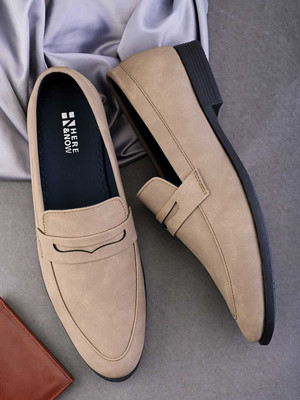HERE&NOW HERE&NOW Beige Patent Penny Formal shoes Loafers For Men(Beige , 7)
