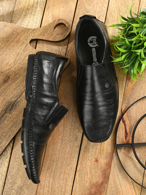 MONDAIN Men's Genuine Leather Slip-On Loafers with TPR Sole - Stylish and Comfortable Loafers For Men(Black , 11)