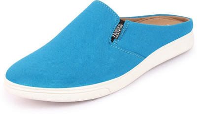 FAUSTO Casual Back Open Canvas Stylish Slip On Shoes Loafers For Men(Blue , 12)