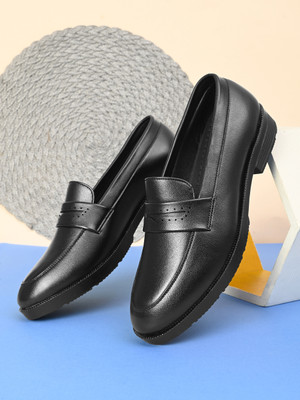 INVICTUS Men black solid formal pu slip on moccasins penny loafers shoes without laces Slip On For Men(Black , 9)