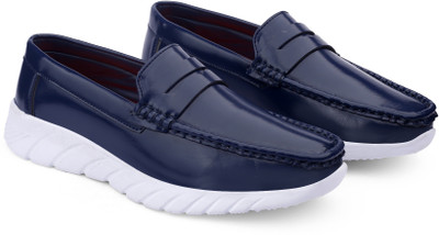 BXXY Men's New Stylish Blue Casual Slip-On Loafers Shoes With Synthetic Material. Loafers For Men(Blue , 9)