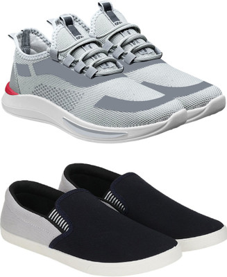 Free Kicks Combo of 2 || FK- 434 & Fitman Trendy Running Shoes For Men(Grey, Black , 6)