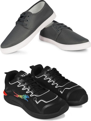Free Kicks Combo Of 2 Shoes FK-201 & FK-PM-1102 Sneakers For Men(Black , 9)