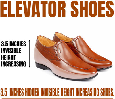 BXXY Men 3 Inch Hidden Height Increasing Brown Formal Moccasion Slip-On Shoes. Loafers For Men(Brown , 6)