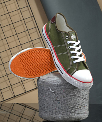 Roadster Men Olive Lightweight Canvas Lace Up Casual Comfortable Sneakers Shoes Canvas Shoes For Men(Green , 6)