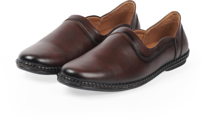 leacom Men's Ethnic Slip On Stylish Stitched Nagra, Jutis and Mojaris Slip On For Men(Brown , 8)