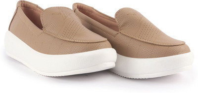 FAUSTO Slip-On Casual Loafers|Lightweight Soft Sole Platform Shoes|Everyday Comfort Slip On Sneakers For Women(Beige , 4)