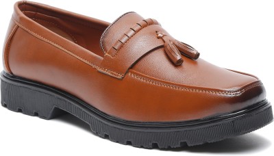 MUTAQINOTI Men's Tan Vegan Leather Shoe Gothic Platform Thick Sole Moccasin Loafers For Men(Tan)