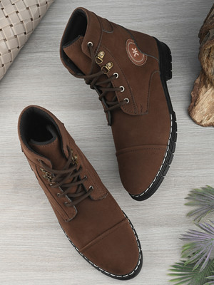 KILLER Men's Casual Outdoor High Top Lace Up Boots, Comfortable Hiking and Trekking Boots For Men(Brown , 8)