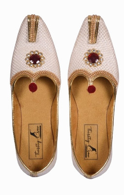 Thirsty Crow Wedding Gold Maroon Sherwani Juti , Mojaris Mojaris For Men(White, Tan , 6)