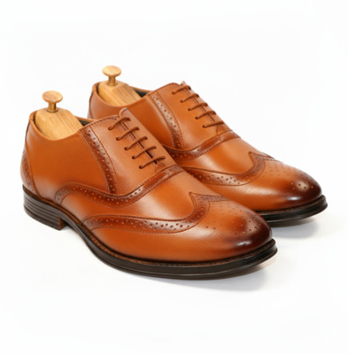 Lucca Italy Genuine Leather Men's Classic Oxford Brogue Dress Shoes Leather Brogues For Men(Tan , 10)