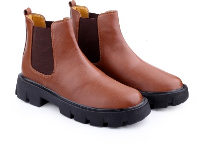 BXXY New Stylish Synthetic Material Tan Casual Chelsea, Slip-On Boot For Men. Boots For Men(Tan , 6)