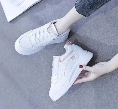 MEGPAR White Trending Stylish Casual Shoes Sneakers For Women(Pink , 5)