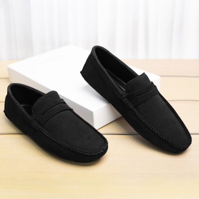 LOUIS STITCH Premium Italian Suede Leather Stylish Moccasins Penny Driving Loafers for Men Loafers For Men(Black)