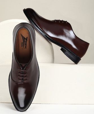 Zixer Office Branded Synthetic Leather Formal Shoes For Men Derby Party Shoes For Boys Lace Up For Men(Brown, Black , 10)