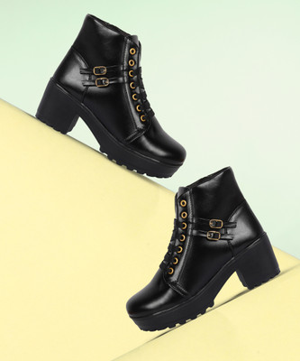 Alishtezia Lace-Up Ankle-Length Boots For Women & Girl's Boots For Women(Black , 7)