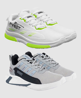 BRUTON Combo Pack of 2 Trendy & Stylish Sports Shoes Running Shoes For Men(White, Grey , 6)