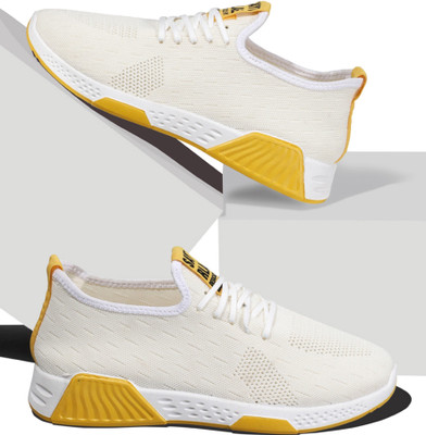 RapidBox Breathable | Knitted | Lace up Sneakers For Men(Beige, Yellow , 8)