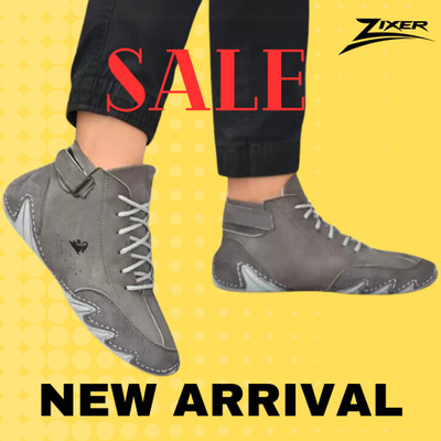 Zixer Italian Heritage Suede Velcro Leather Casual Sneakers for Men's Bikers High Top High Tops For Men(Black , 8)