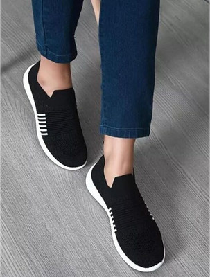 FootStation Alia Slip On Sneakers For Women(Black , 7)