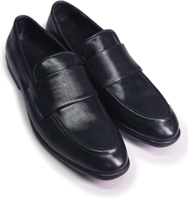 HEPA DESIGNS Men's Genuine Leather Penny Loafer with Tie Classic Formal Dress Shoe Casuals For Men(Black , 9)